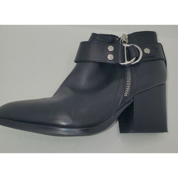 MARC FISHER Womens Black Leather Double Zip Buckle Harness Ankle Boots Size 7.5 - Picture 4 of 7